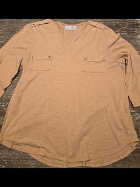 Light Peach Utility Pocket V-Neck Top